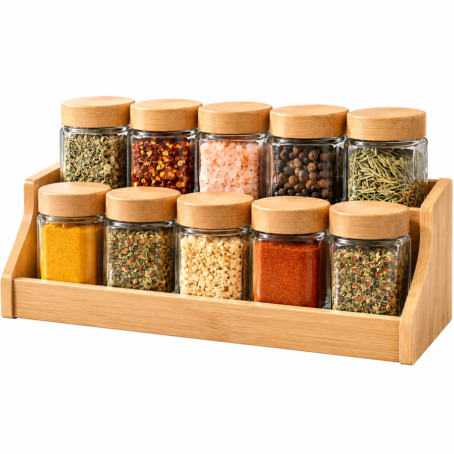rynqavex™ 10-Jar Bamboo Spice Rack Set
