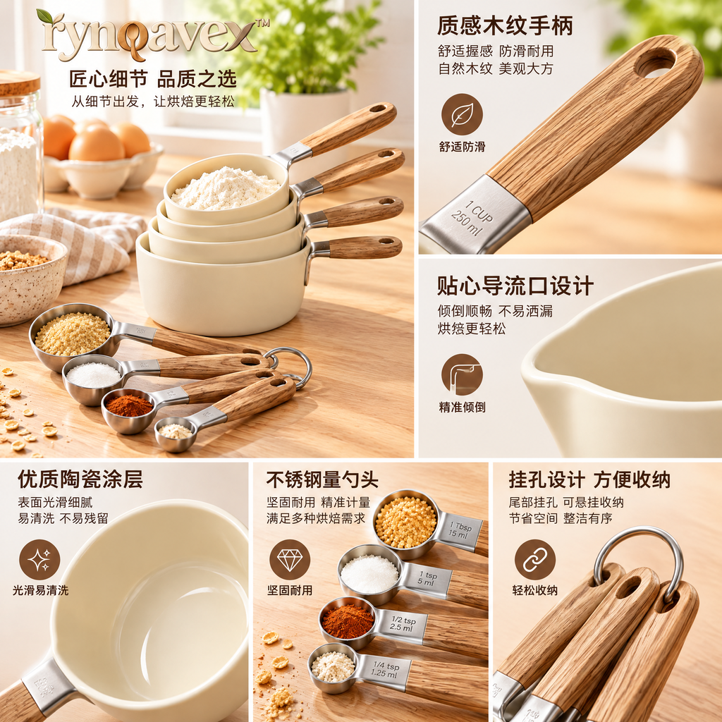 rynqavex™ Wood-Handle Measuring Cups & Spoons Set