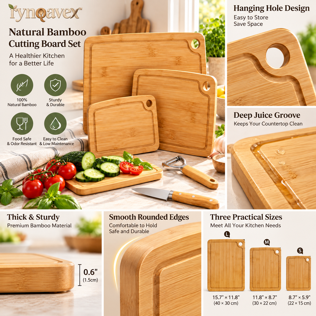 rynqavex™ 3-Piece Bamboo Cutting Board Set