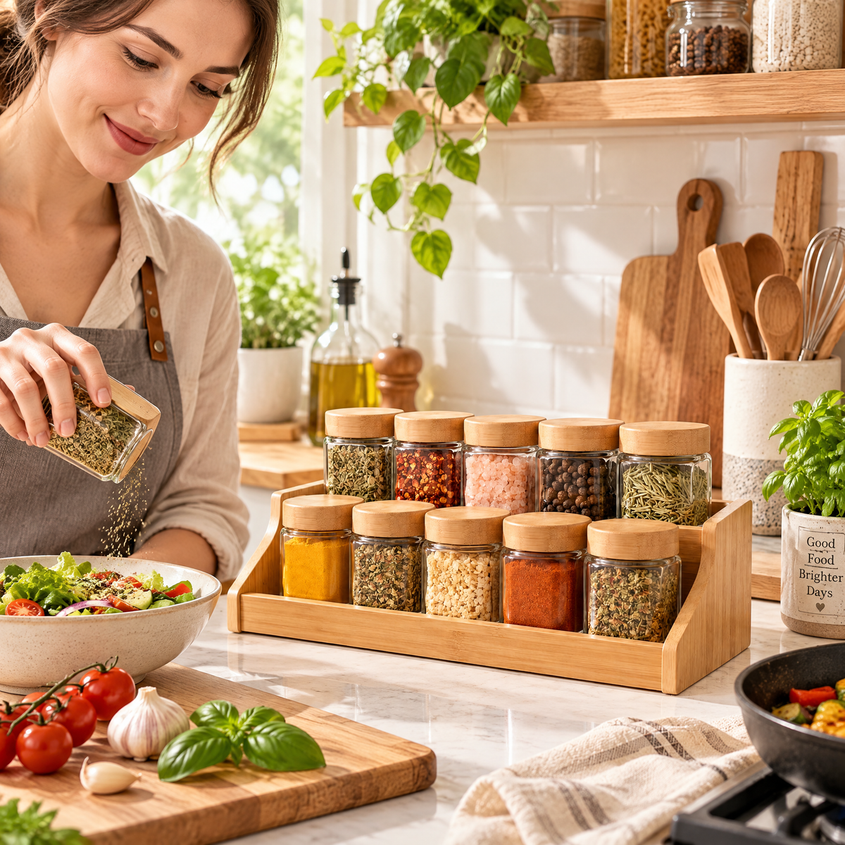 rynqavex™ 10-Jar Bamboo Spice Rack Set