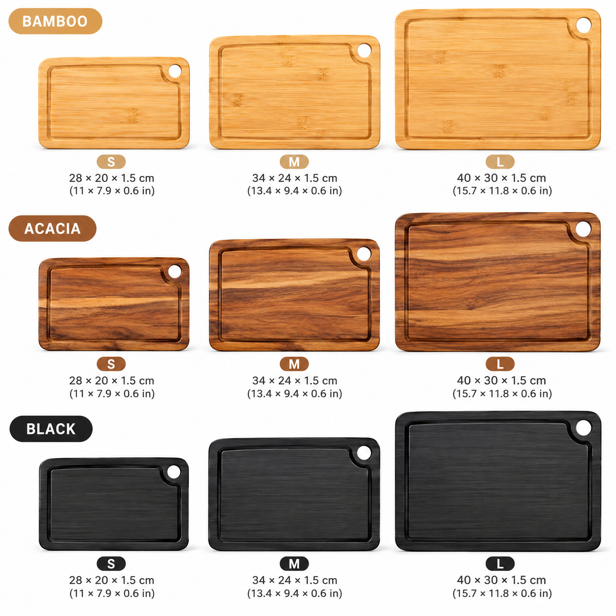 rynqavex™ 3-Piece Bamboo Cutting Board Set