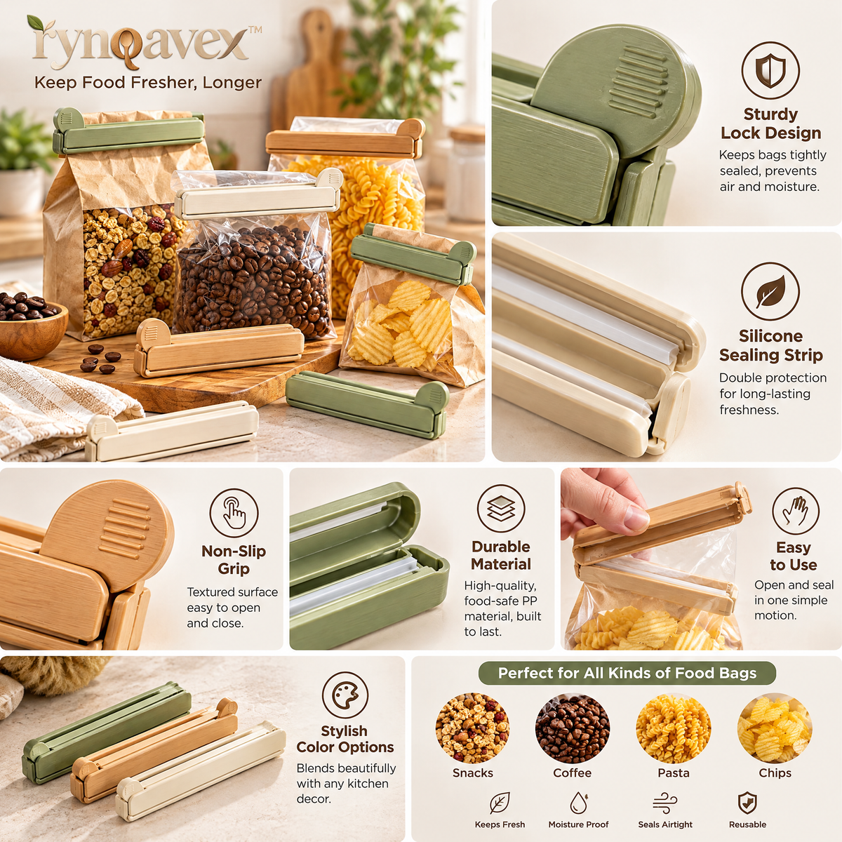 rynqavex™ Reusable Kitchen Bag Sealing Clip Set