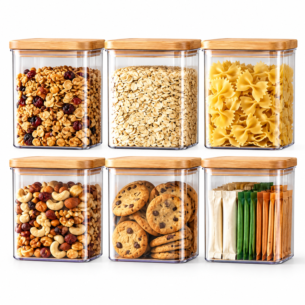 rynqavex™ Clear Pantry Storage Canister Set with Wood-Look Lids