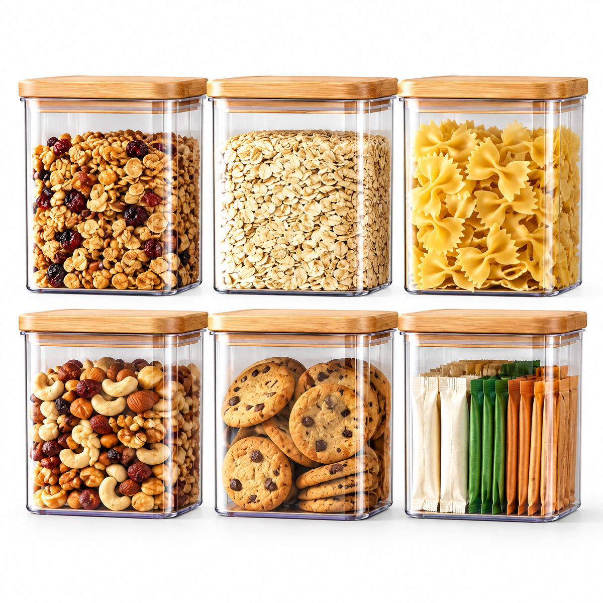 rynqavex™ Clear Pantry Storage Canister Set with Wood-Look Lids